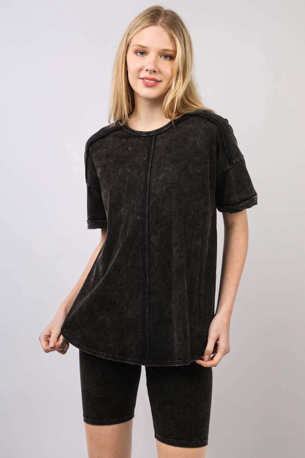 ✅ Washed Stretchy Knit Activewear Top & Shorts NT11-5905