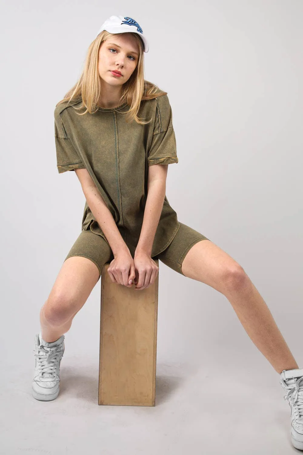 ✅ Washed Stretchy Knit Activewear Top & Shorts NT11-5905