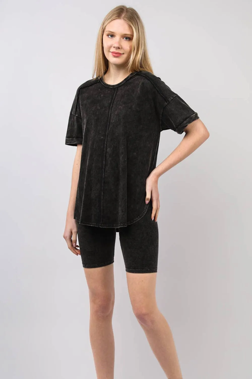 ✅ Washed Stretchy Knit Activewear Top & Shorts NT11-5905