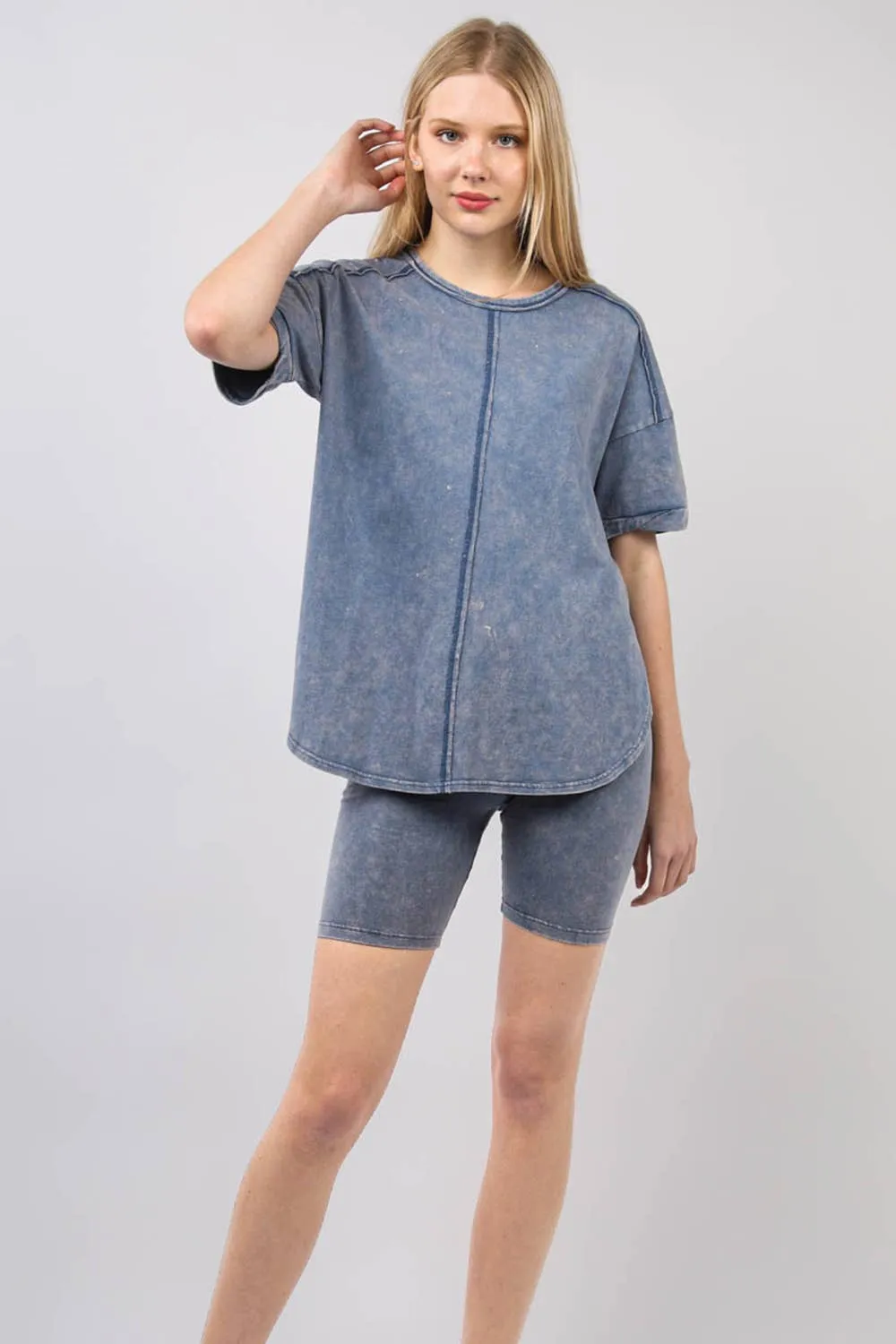 ✅ Washed Stretchy Knit Activewear Top & Shorts NT11-5905