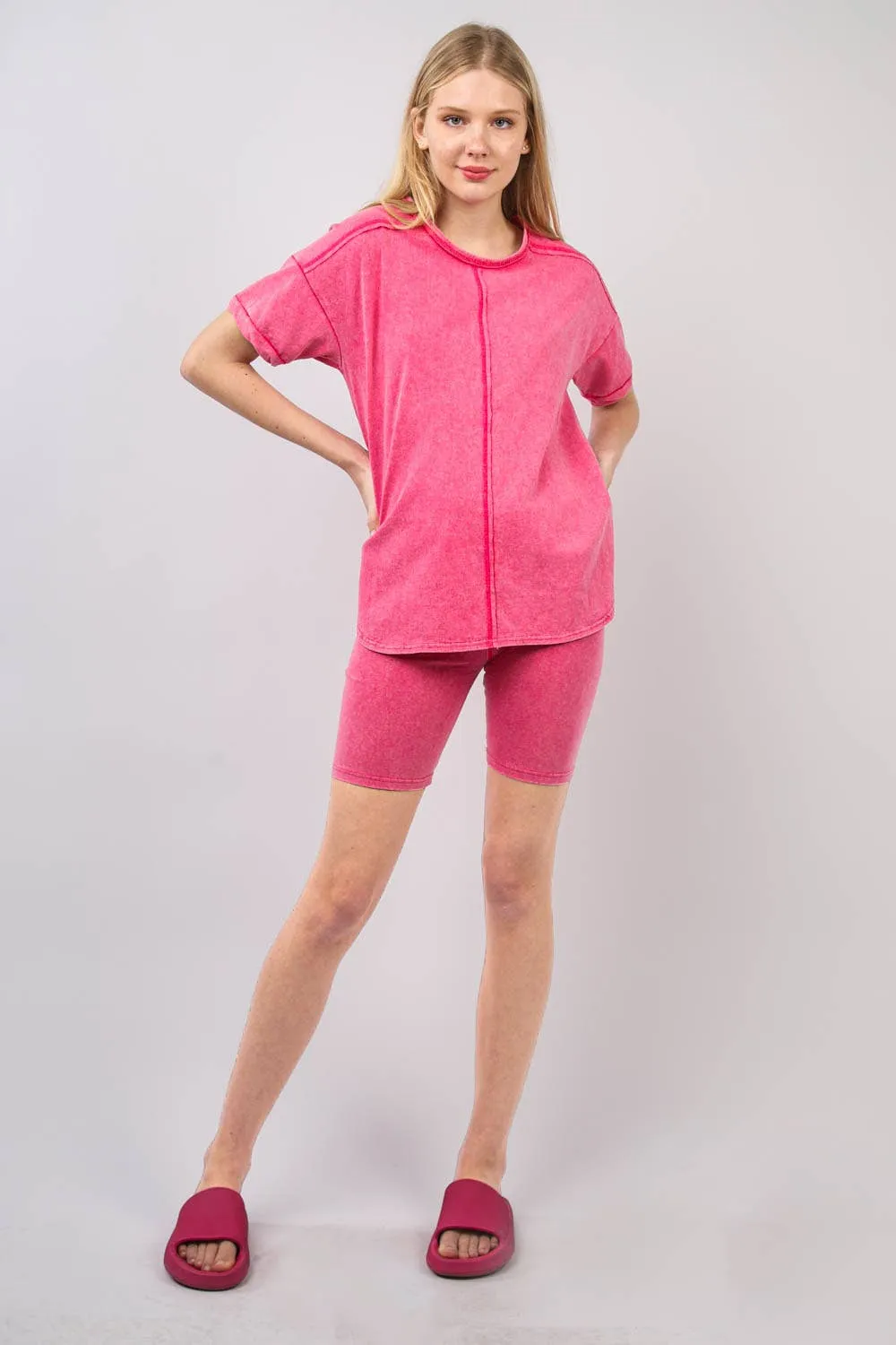 ✅ Washed Stretchy Knit Activewear Top & Shorts NT11-5905