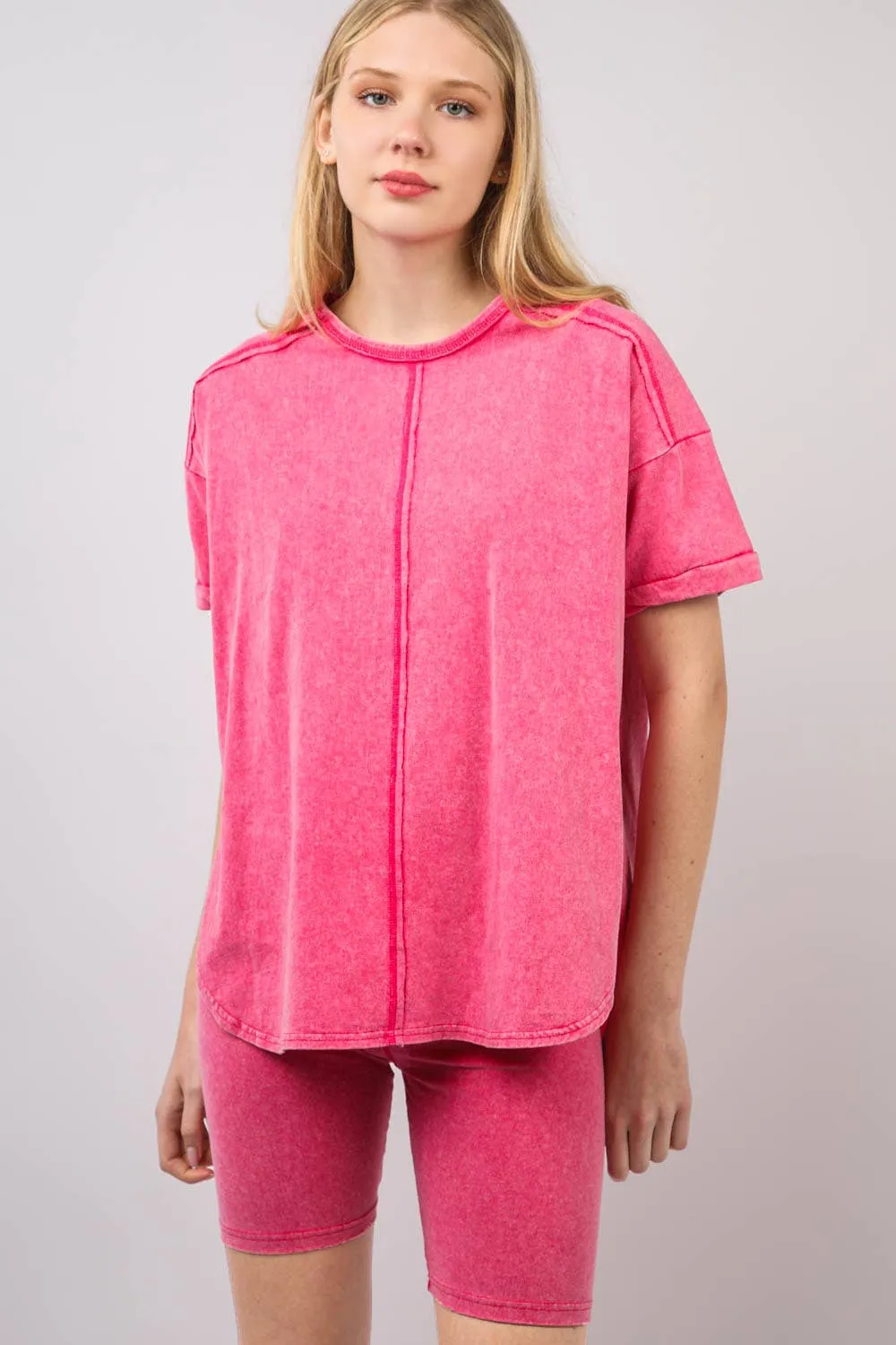 ✅ Washed Stretchy Knit Activewear Top & Shorts NT11-5905