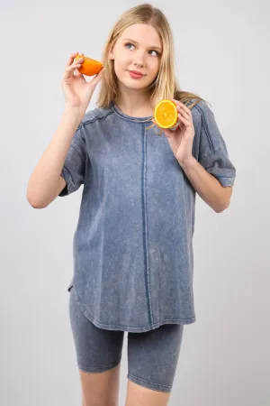 ✅ Washed Stretchy Knit Activewear Top & Shorts NT11-5905