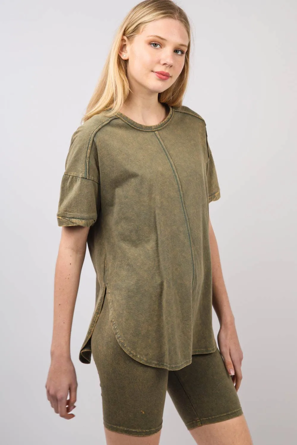 ✅ Washed Stretchy Knit Activewear Top & Shorts NT11-5905