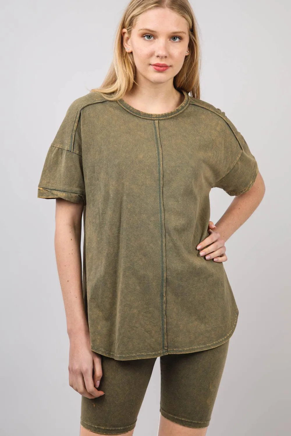✅ Washed Stretchy Knit Activewear Top & Shorts NT11-5905