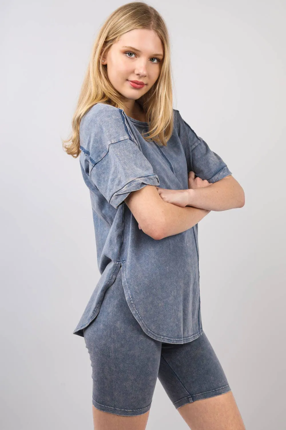 ✅ Washed Stretchy Knit Activewear Top & Shorts NT11-5905
