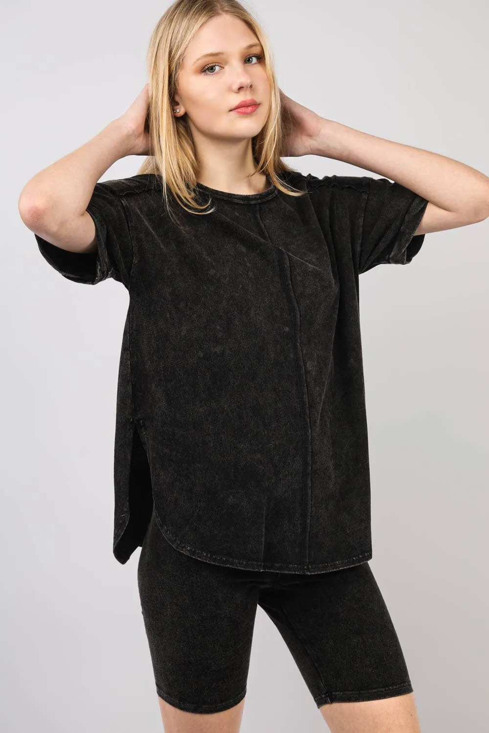 ✅ Washed Stretchy Knit Activewear Top & Shorts NT11-5905
