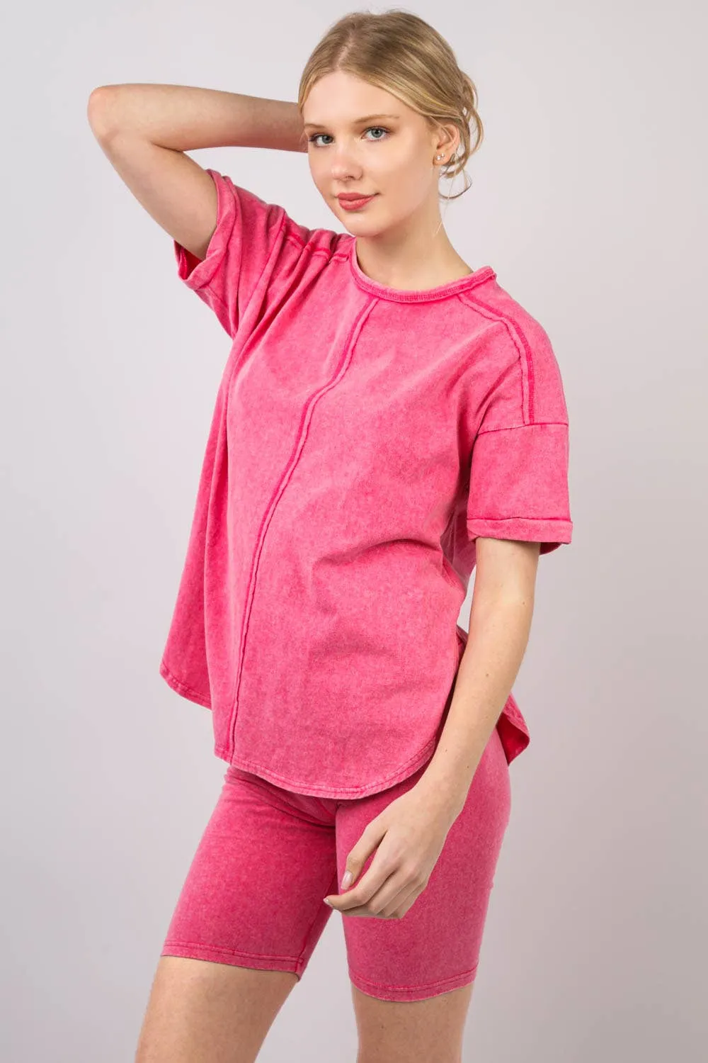 ✅ Washed Stretchy Knit Activewear Top & Shorts NT11-5905