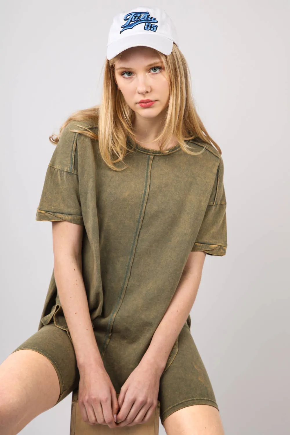 ✅ Washed Stretchy Knit Activewear Top & Shorts NT11-5905
