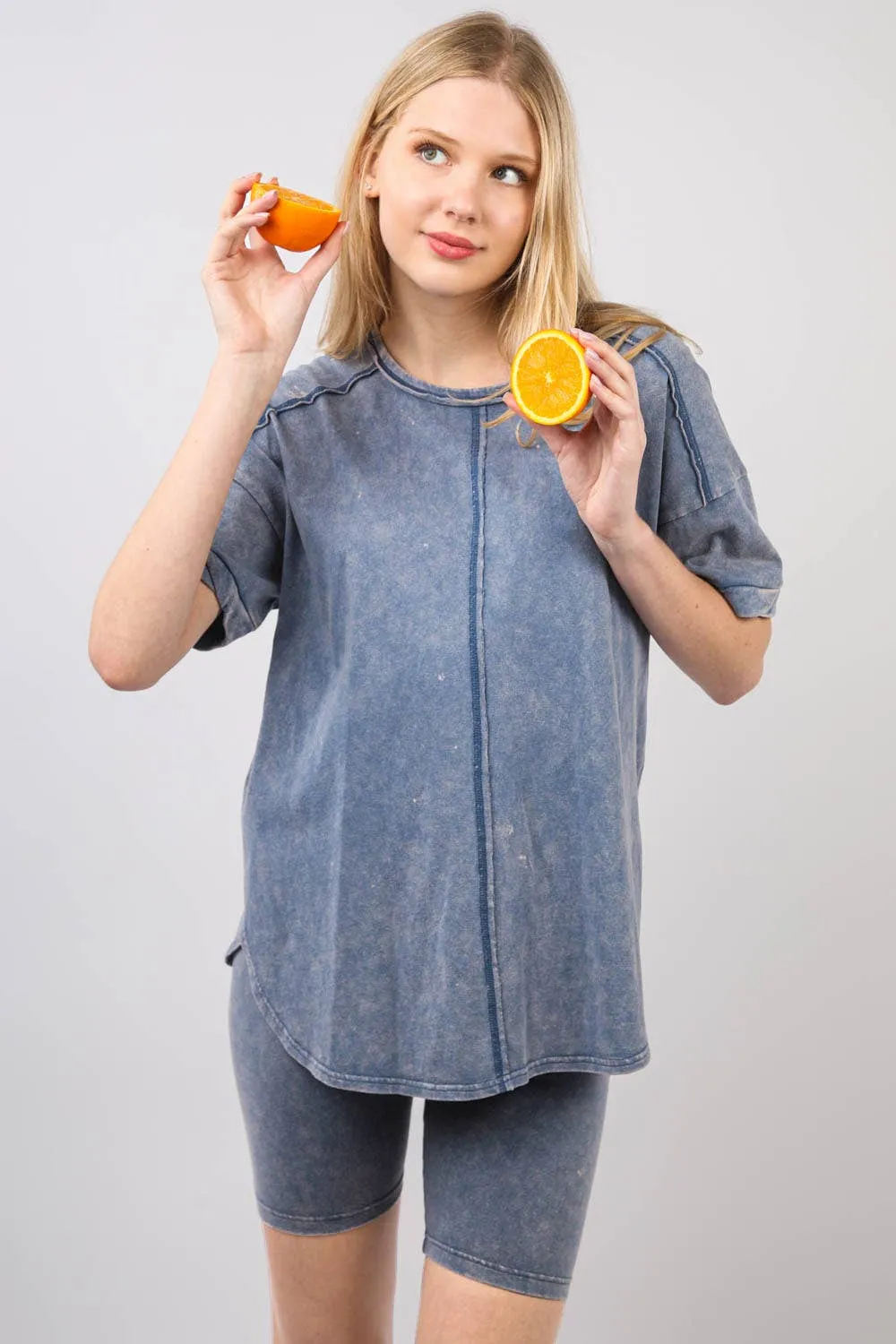 ✅ Washed Stretchy Knit Activewear Top & Shorts NT11-5905