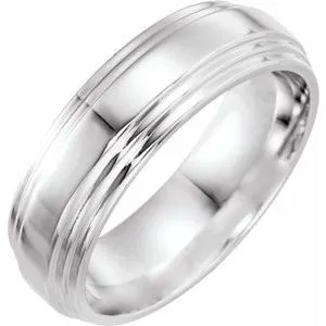 14K White 7 mm Double Beveled-Edge Band Size 9
