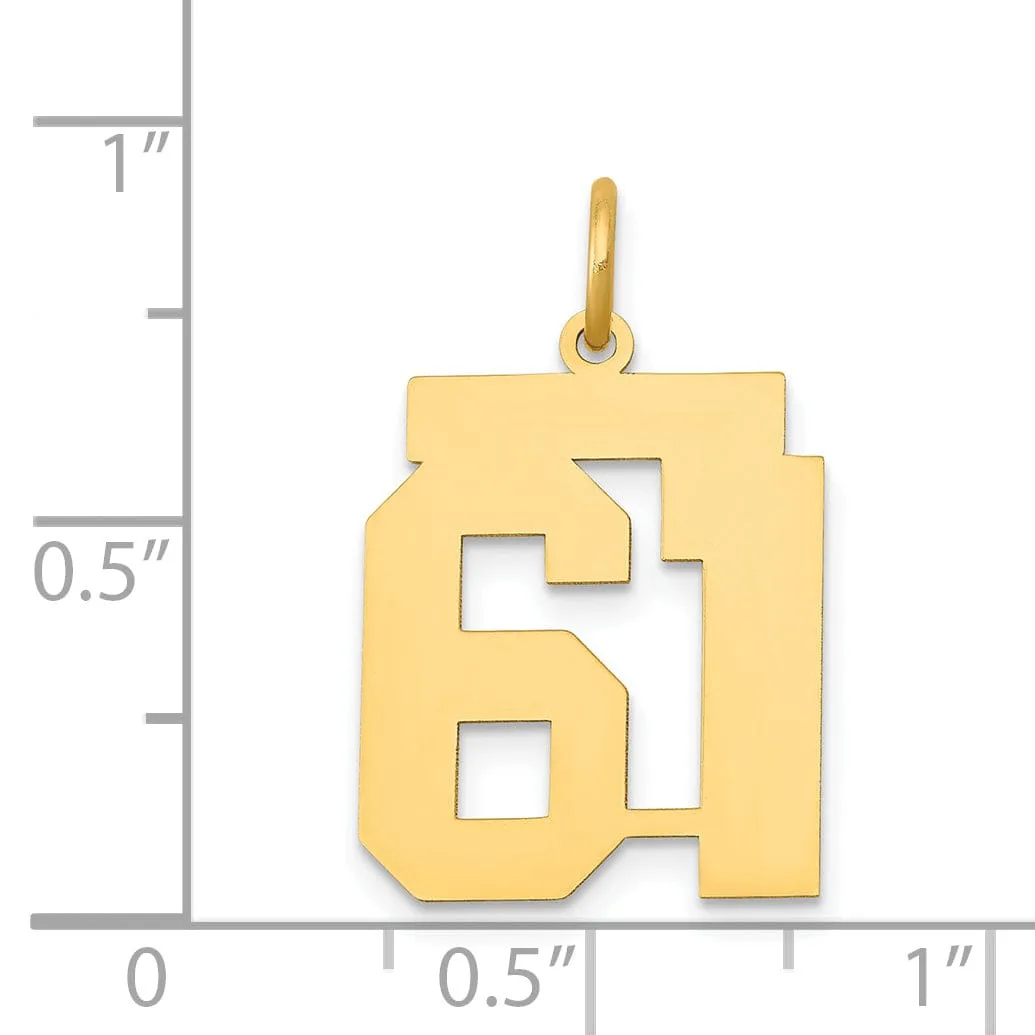 14K Yellow Gold Polished Finish Medium Size Number 61 Charm Pendant
