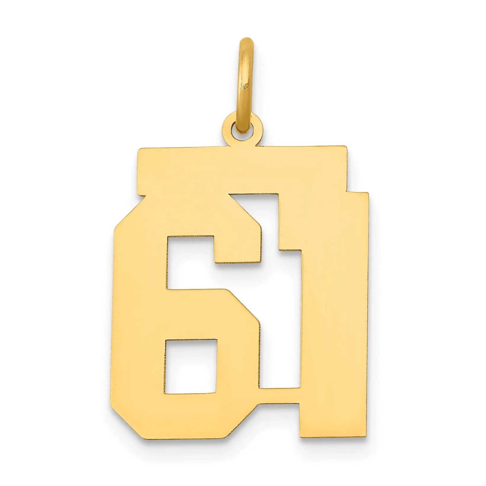 14K Yellow Gold Polished Finish Medium Size Number 61 Charm Pendant