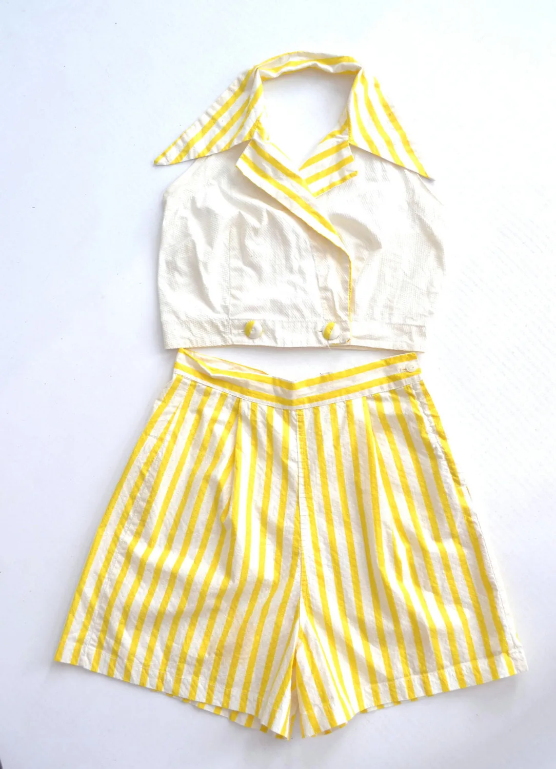 1950s Yellow Striped Play Suit: shorts halter top
