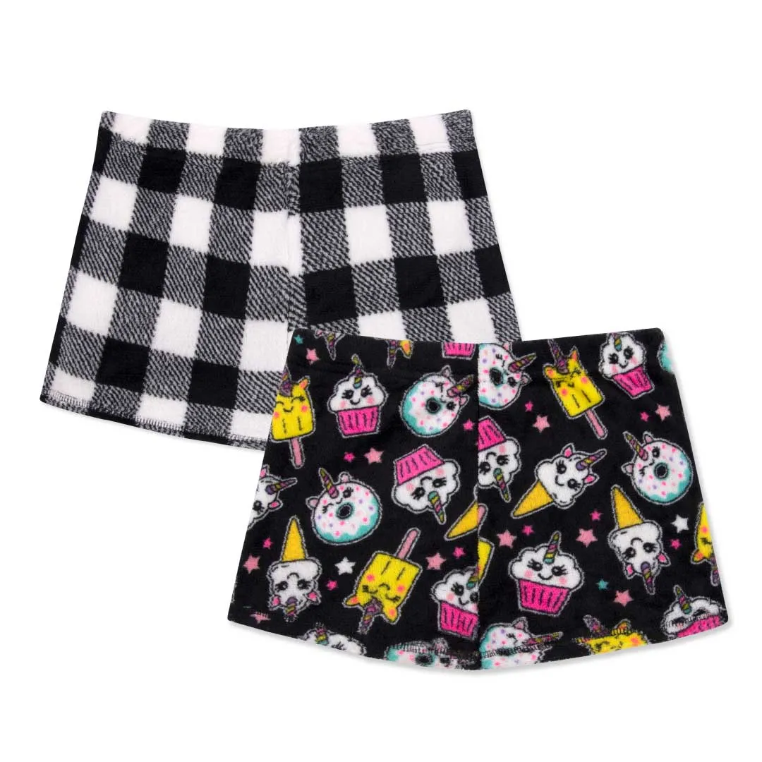 2 Pack Girls Fleece Pajama Shorts