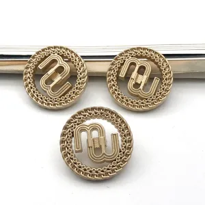 20mm Round Pierced Double M Letter Metal Shank Buttons 10PCS