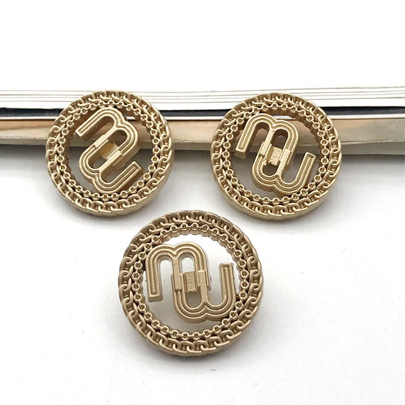 20mm Round Pierced Double M Letter Metal Shank Buttons 10PCS
