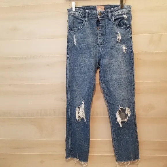 {27} Show Me Your Mumu Soho Button Up Skinnies Blue Bay Cropped Hem
