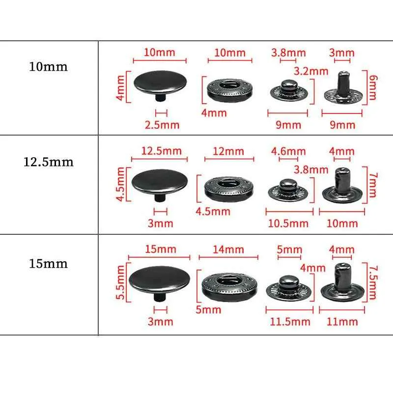 4in1 Stainless Steel Snap Buttons for Women's Wallets Coats 40pcs