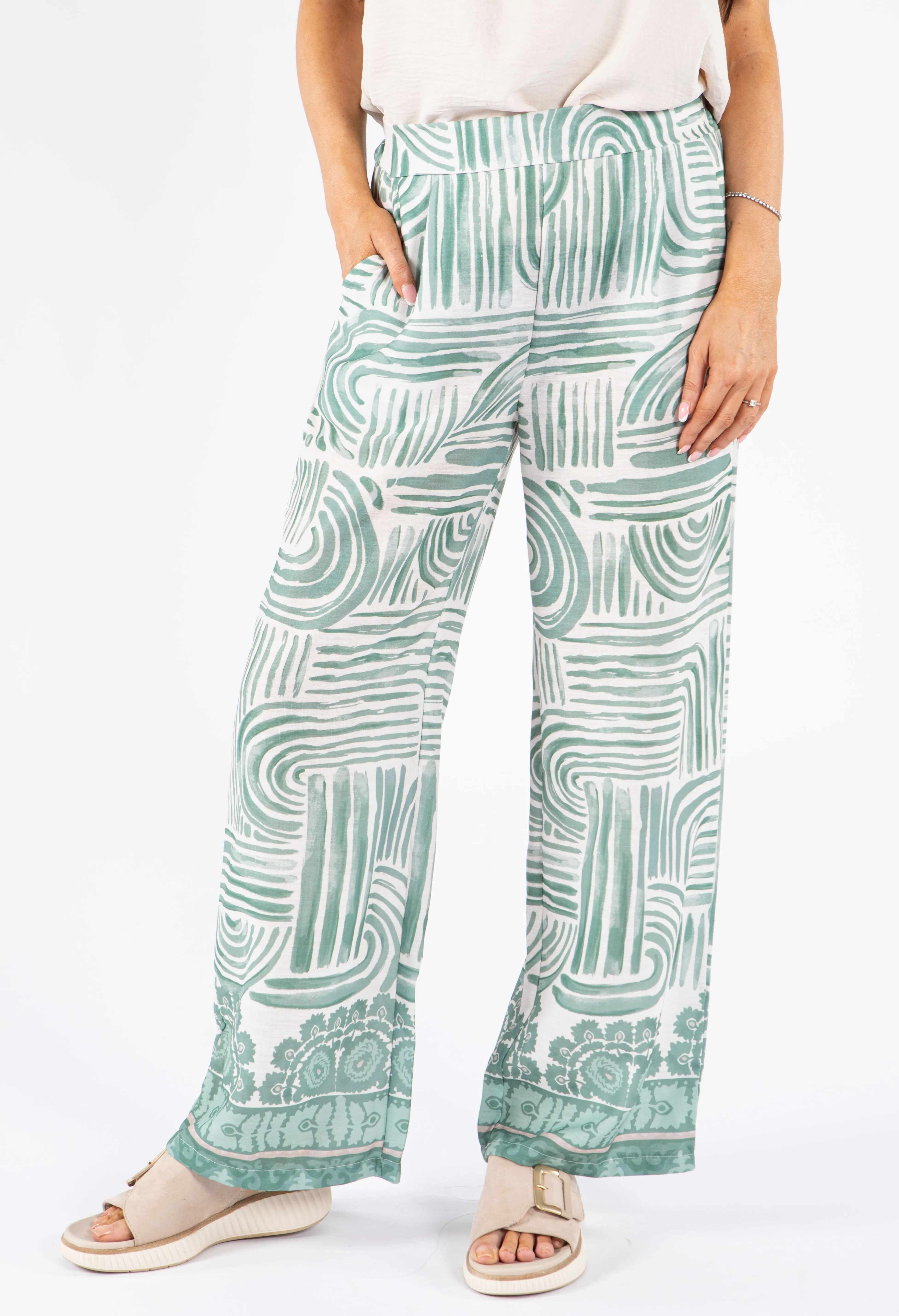 Abstract Print Wide Leg Trousers