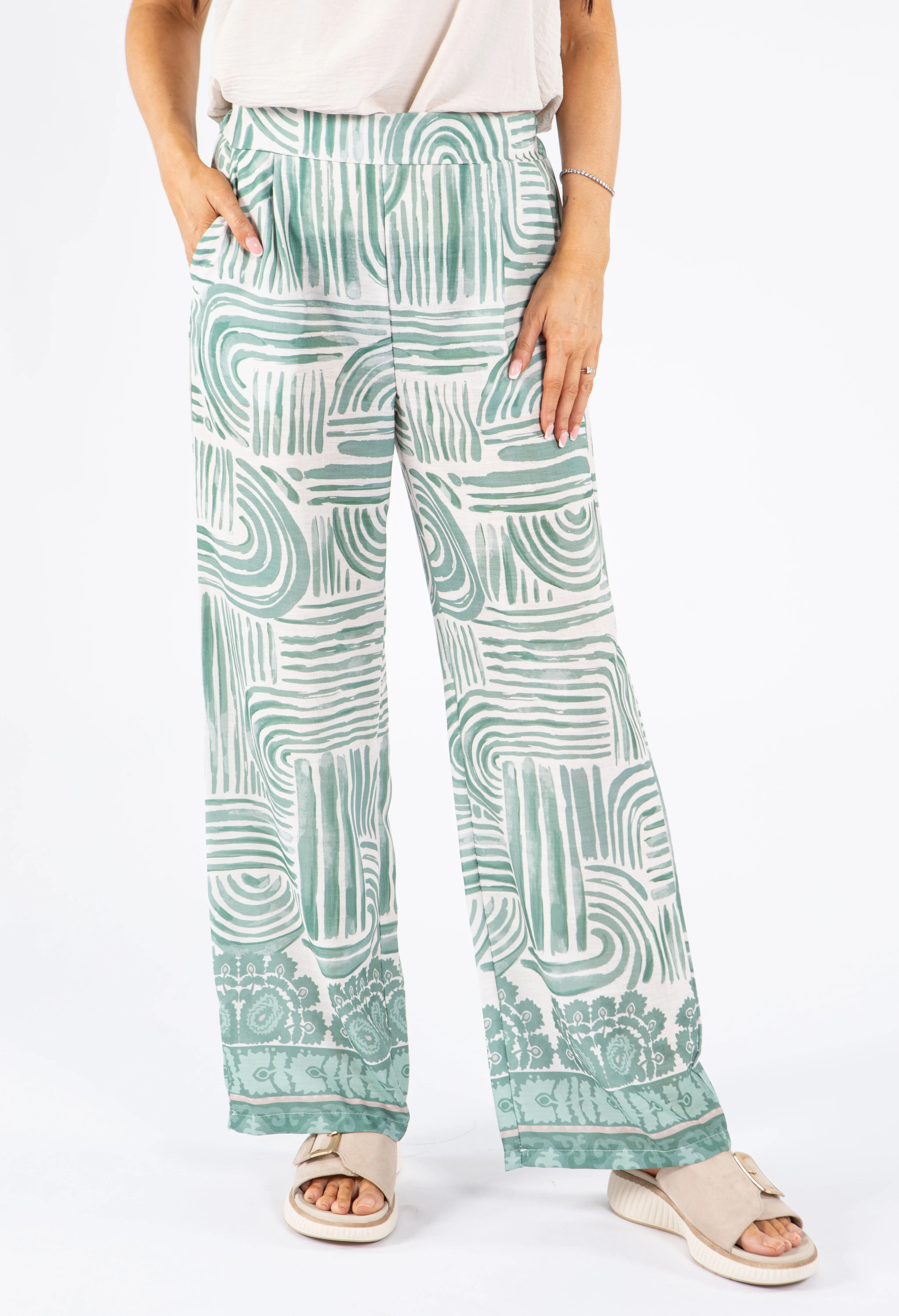 Abstract Print Wide Leg Trousers