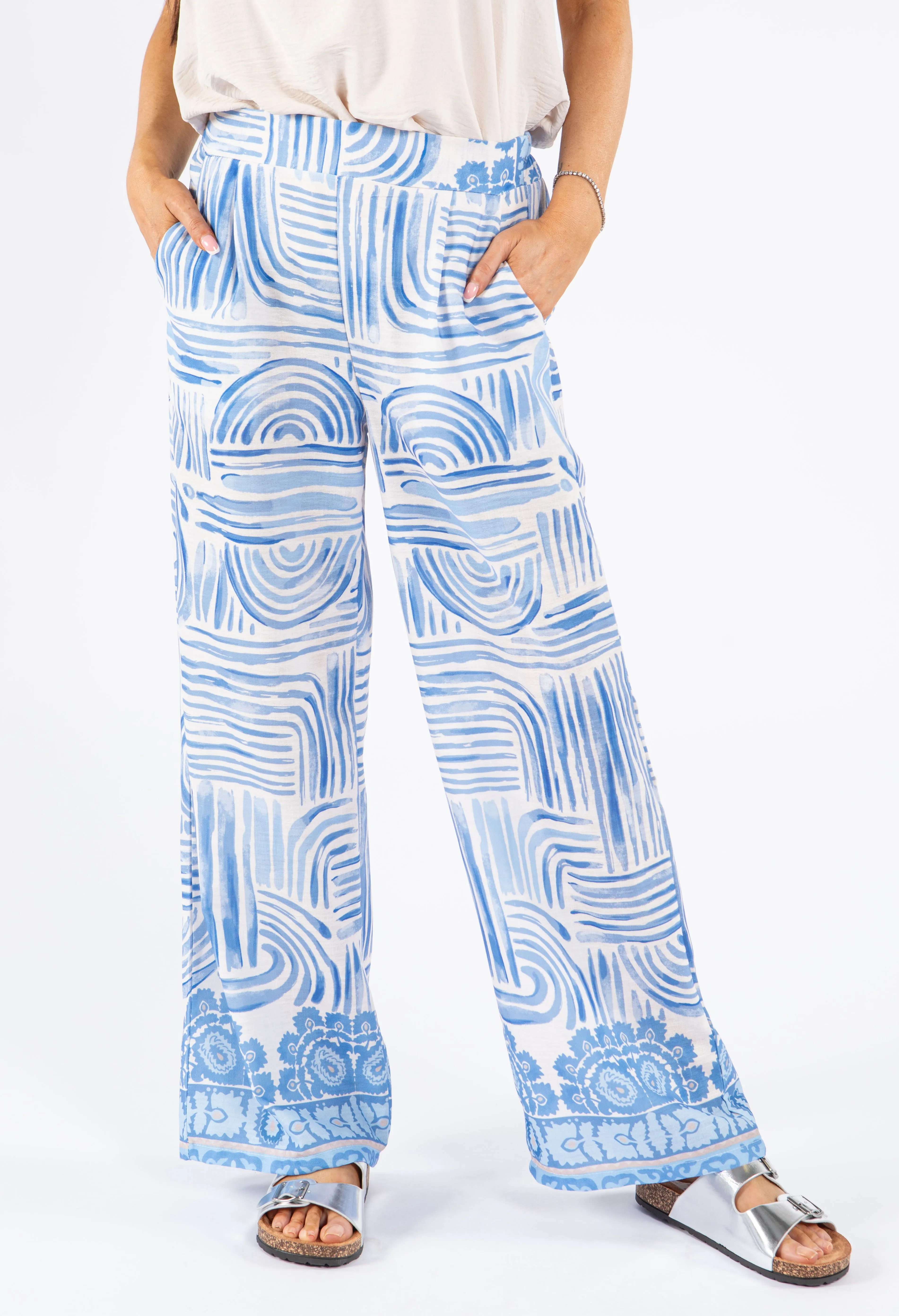 Abstract Print Wide Leg Trousers