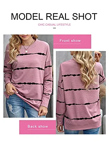 Acelitt Cozy Striped Sweatshirt Pink L