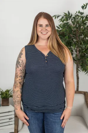 Addison Henley Tank - Navy w/ White Stripe