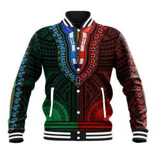 African Dashiki and Polynesian Pattern Baseball Jacket Half Green-Red LT9