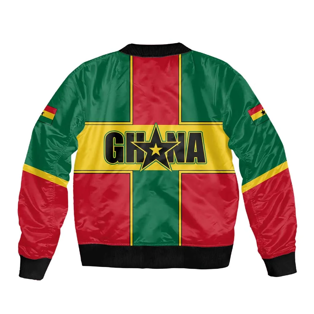 African Ghana Sleeve Zip Bomber Jacket Flag with Coat of Arms Simple Design TS04