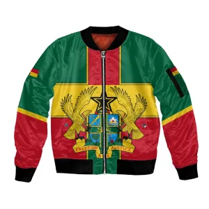 African Ghana Sleeve Zip Bomber Jacket Flag with Coat of Arms Simple Design TS04