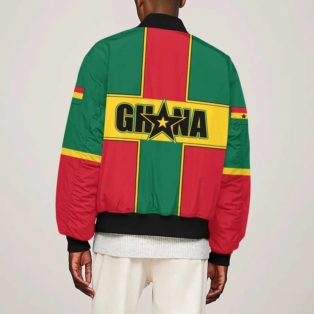 African Ghana Sleeve Zip Bomber Jacket Flag with Coat of Arms Simple Design TS04