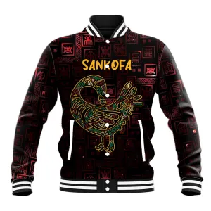 Afro-American Culture Baseball Jacket Adinkra Sankofa Bird - Cosmic Red LT7