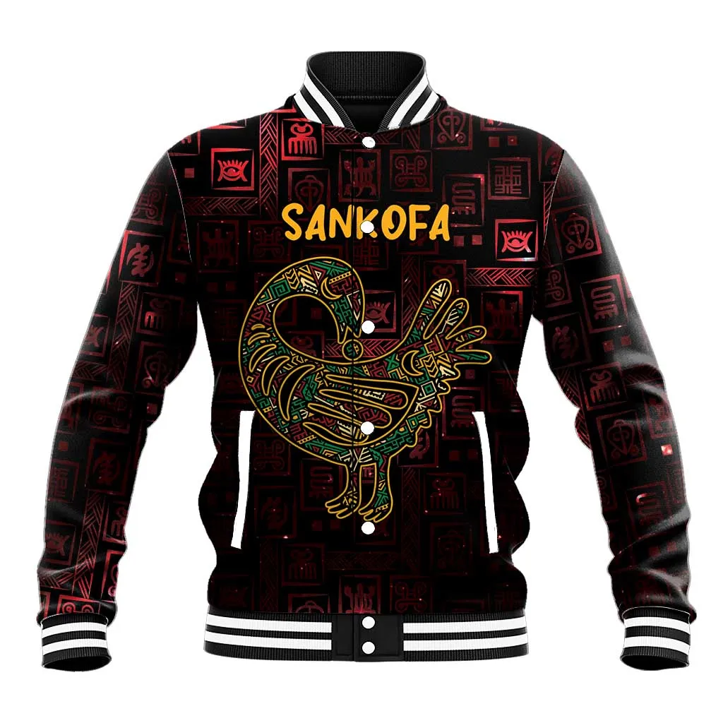 Afro-American Culture Baseball Jacket Adinkra Sankofa Bird - Cosmic Red LT7
