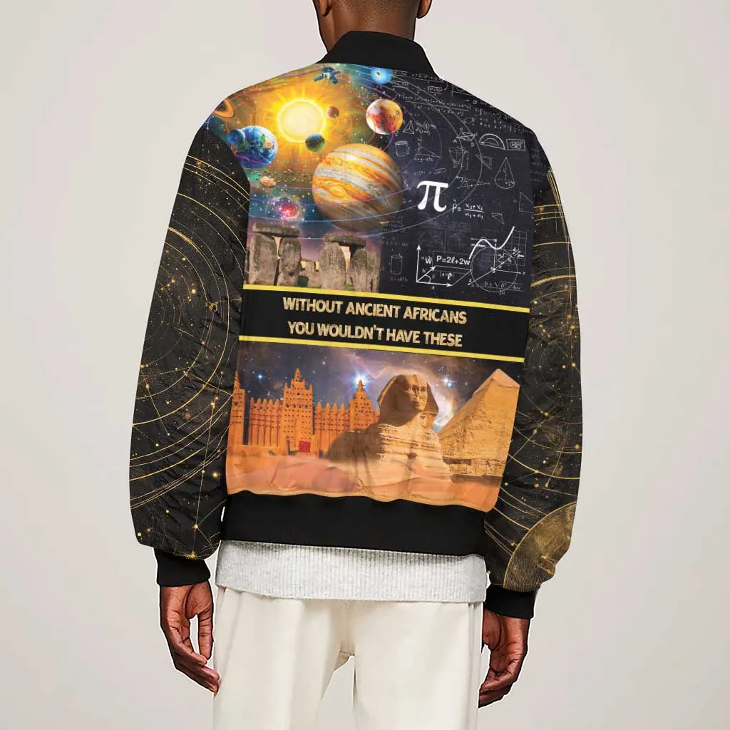 Afro Egyptian Pyramids Sleeve Zip Bomber Jacket Ancient African Achievements Galaxy DT04