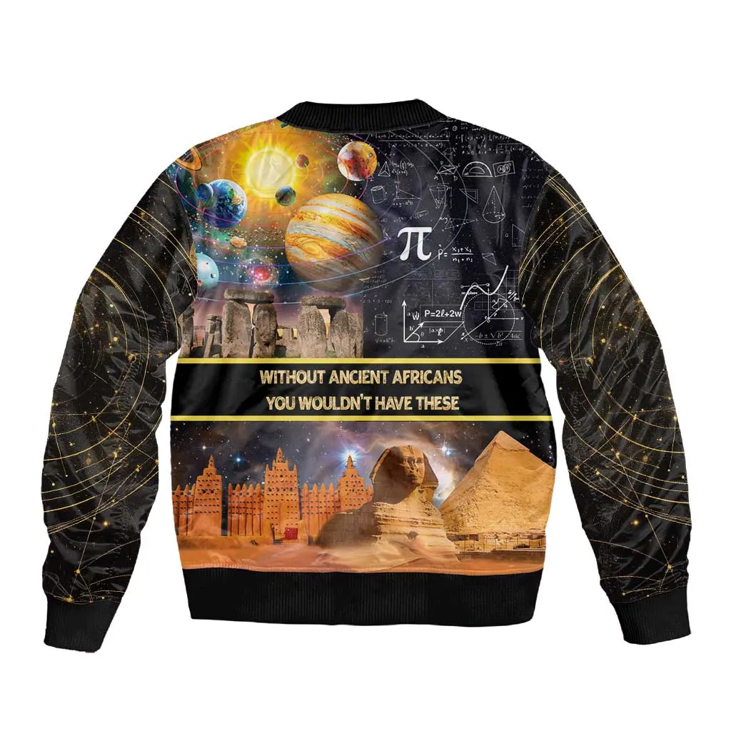 Afro Egyptian Pyramids Sleeve Zip Bomber Jacket Ancient African Achievements Galaxy DT04