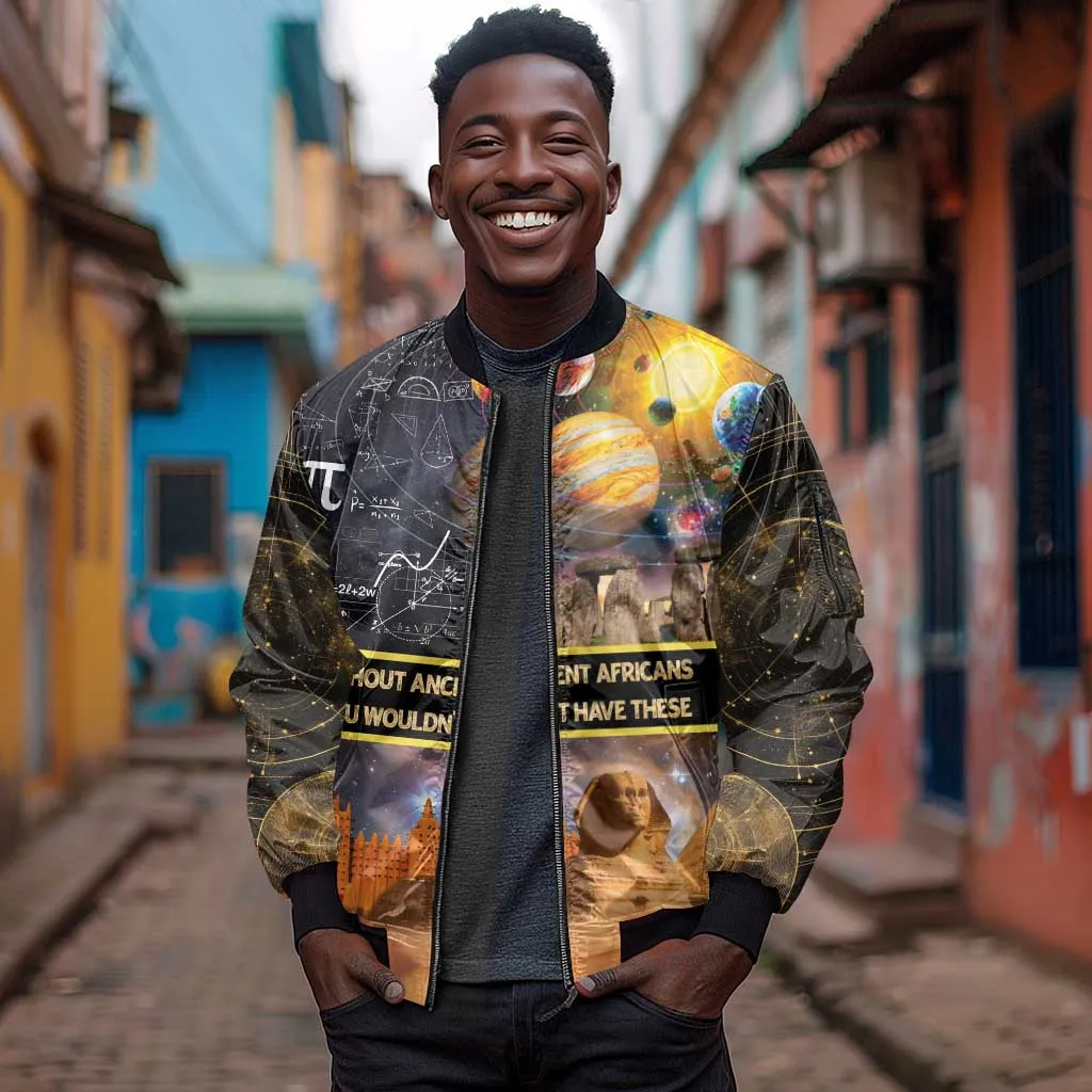 Afro Egyptian Pyramids Sleeve Zip Bomber Jacket Ancient African Achievements Galaxy DT04
