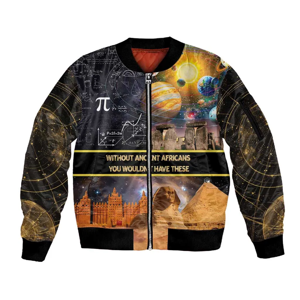 Afro Egyptian Pyramids Sleeve Zip Bomber Jacket Ancient African Achievements Galaxy DT04