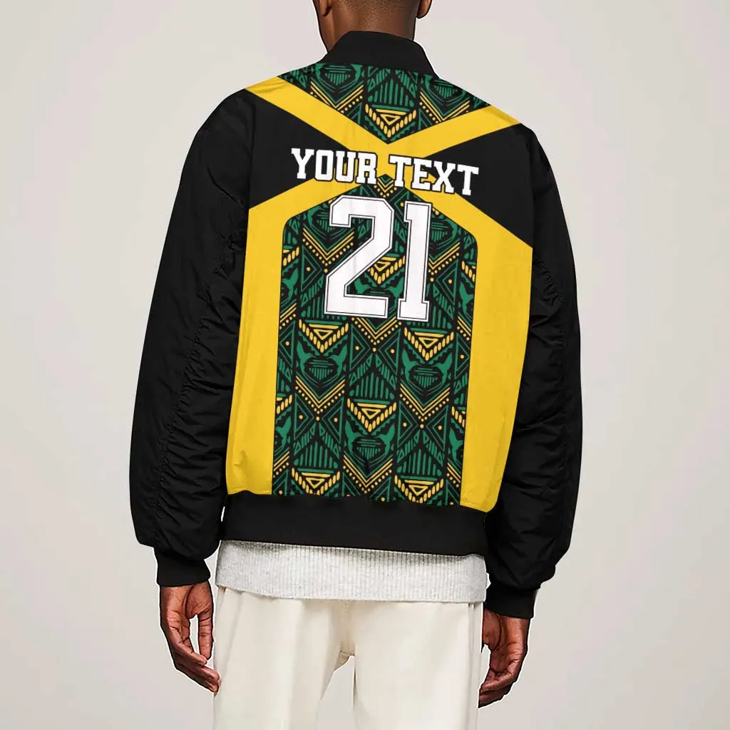 Afro-Jamaicans Football Custom Sleeve Zip Bomber Jacket Black Ethnic Motifs LT9