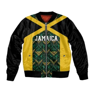Afro-Jamaicans Football Custom Sleeve Zip Bomber Jacket Black Ethnic Motifs LT9