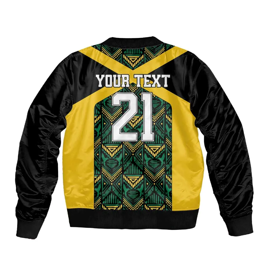 Afro-Jamaicans Football Custom Sleeve Zip Bomber Jacket Black Ethnic Motifs LT9