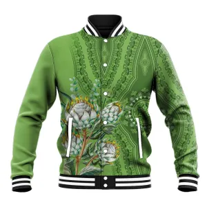 Afro King Proteas Dashiki Motif Baseball Jacket Green Style LT9