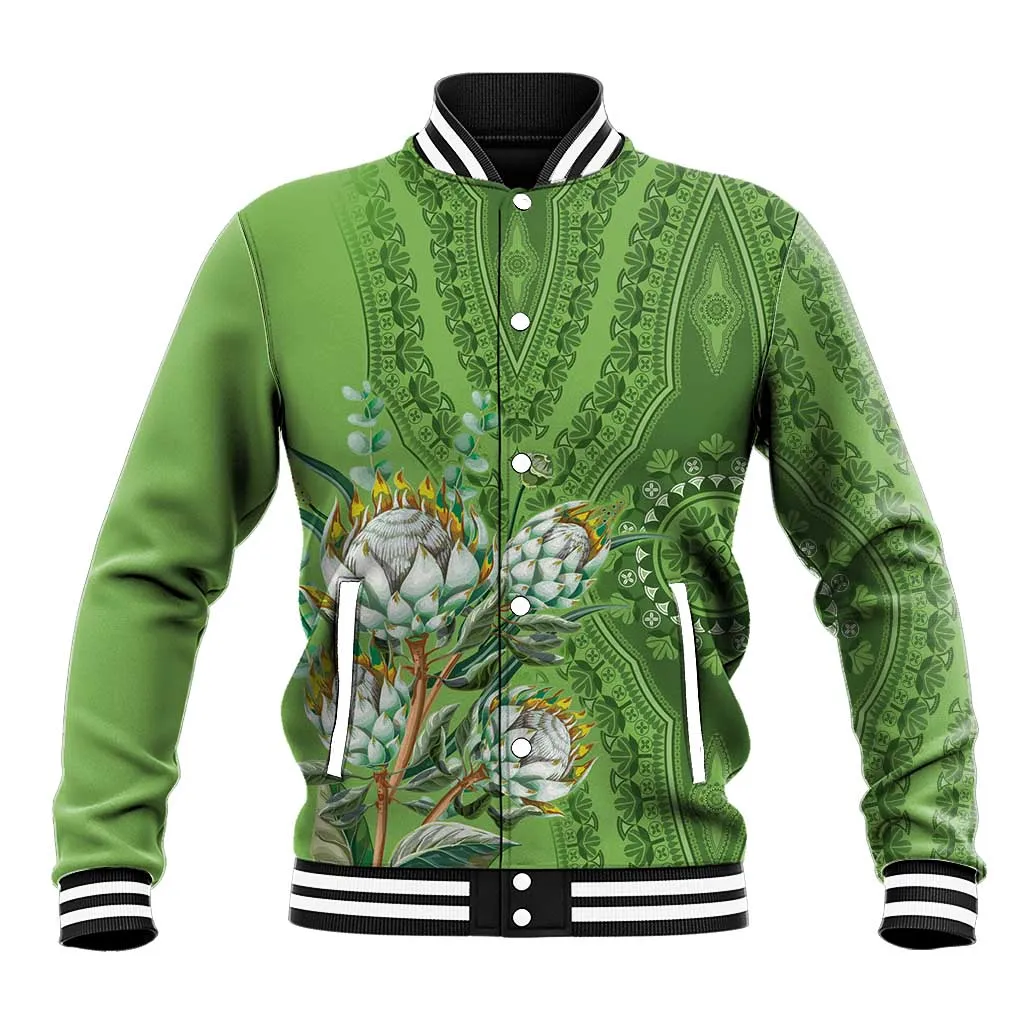 Afro King Proteas Dashiki Motif Baseball Jacket Green Style LT9