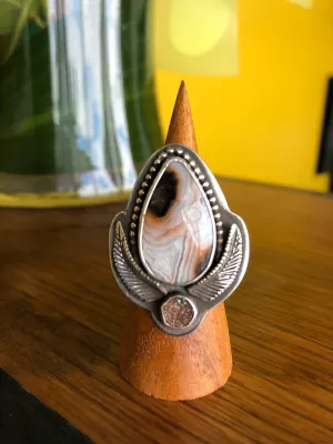 Agate & Druzy Ring with feather accents