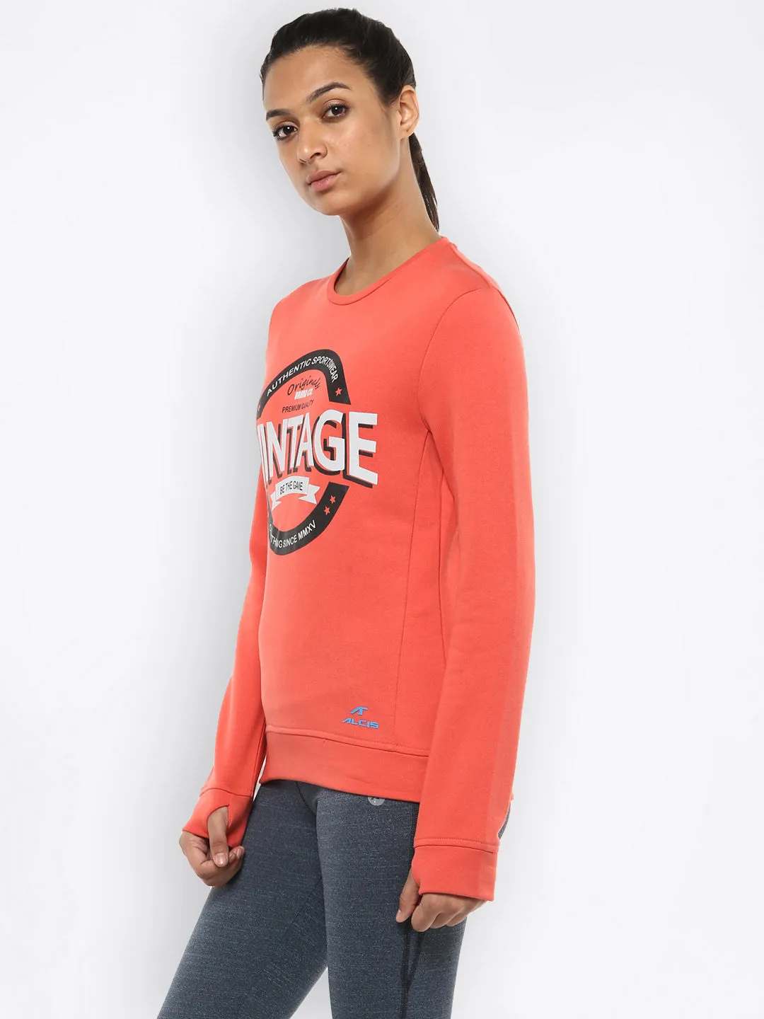 Alcis Women Printed Orange Sweat Shirt 157WSS240
