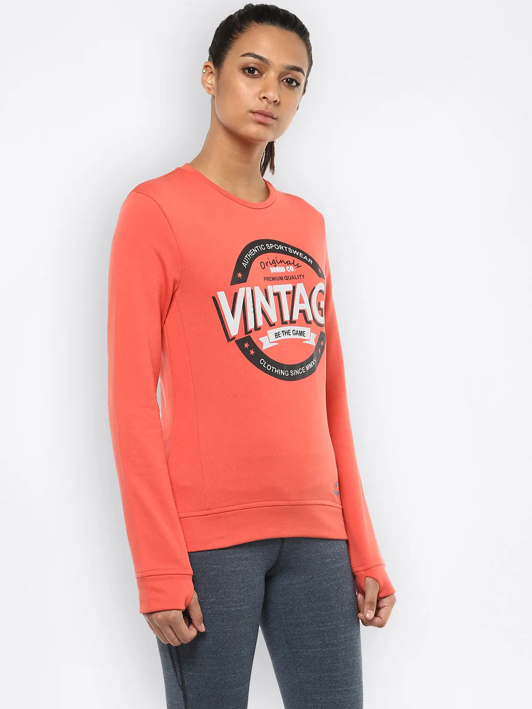 Alcis Women Printed Orange Sweat Shirt 157WSS240