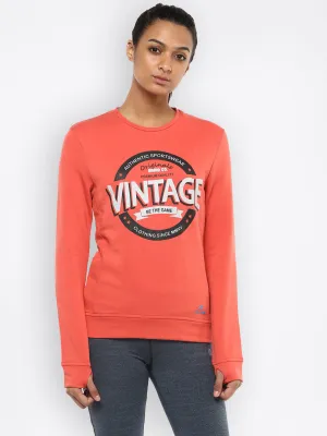 Alcis Women Printed Orange Sweat Shirt 157WSS240