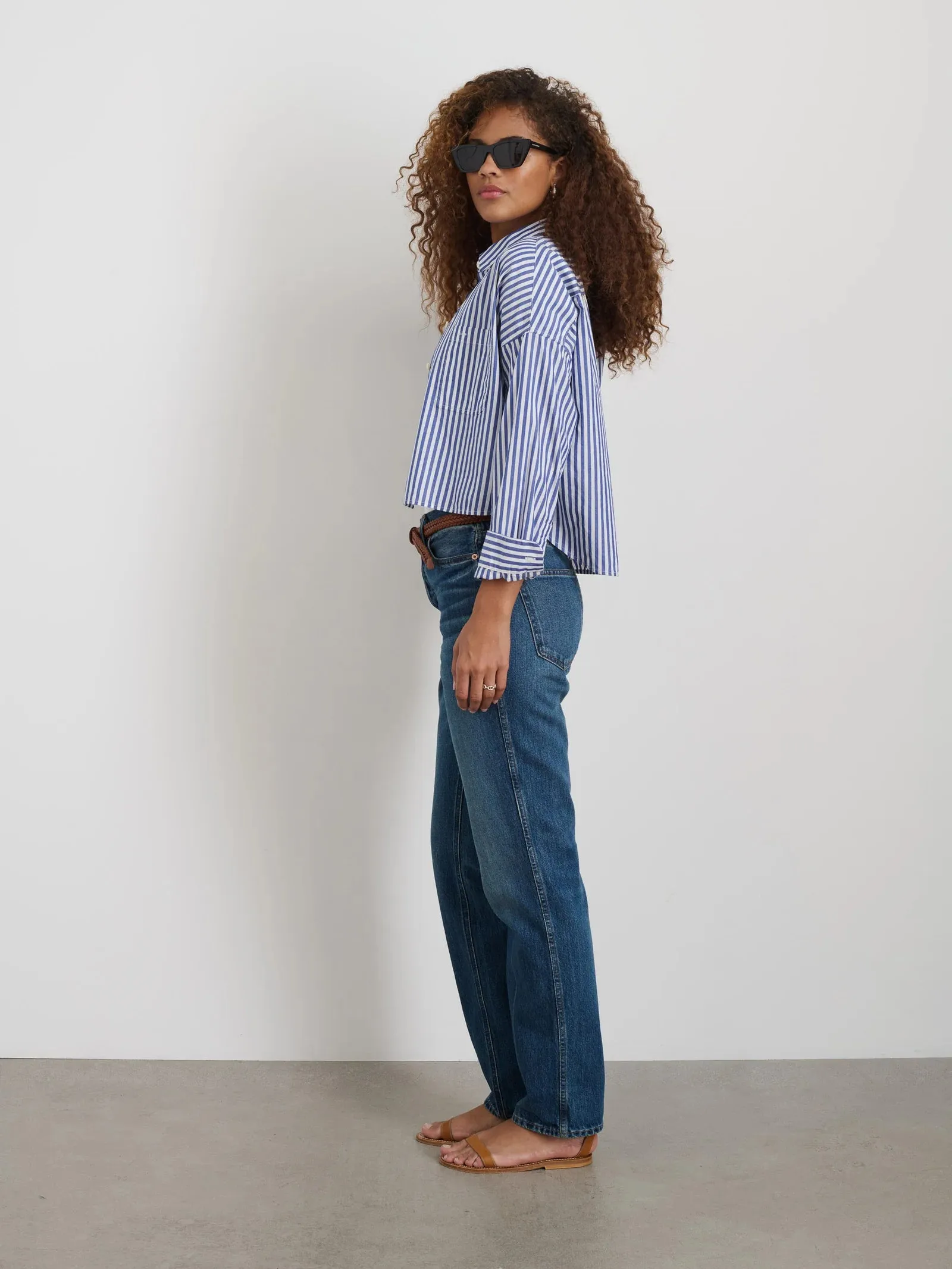 Alex Mill - Cropped Striped Jo Shirt in Cotton (White/Blue)