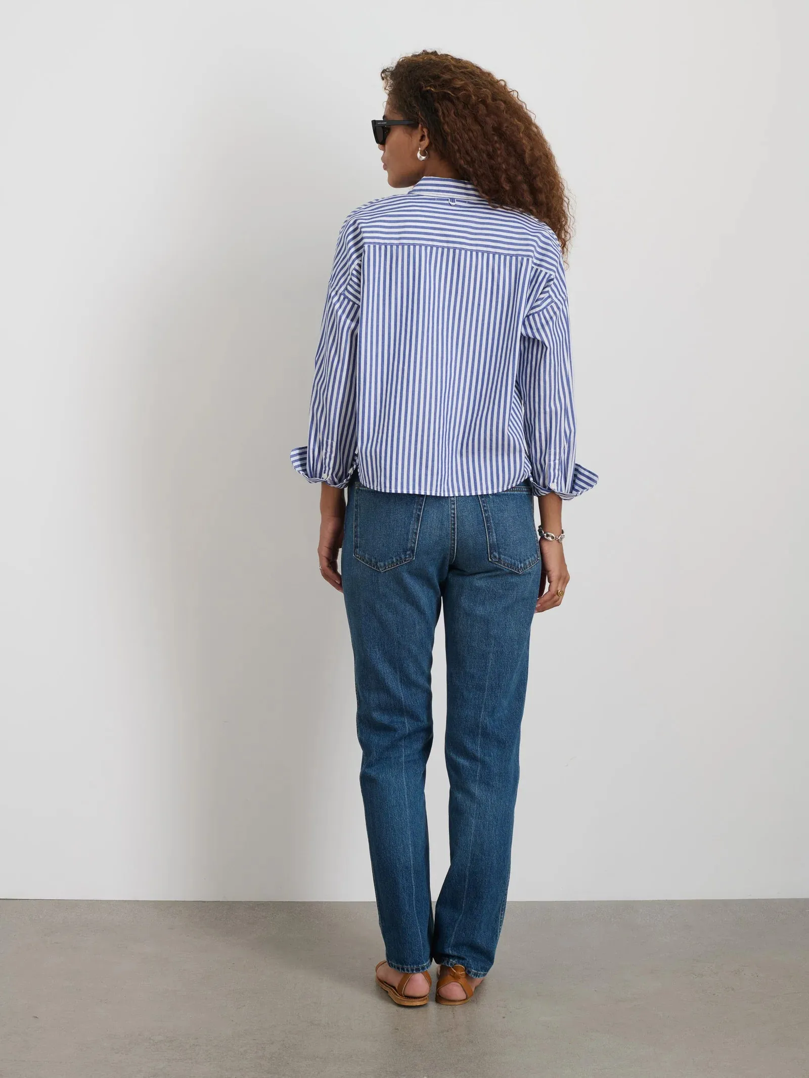 Alex Mill - Cropped Striped Jo Shirt in Cotton (White/Blue)