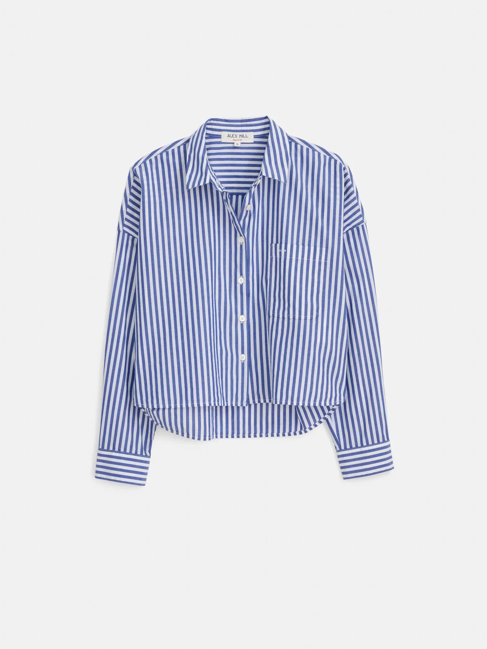 Alex Mill - Cropped Striped Jo Shirt in Cotton (White/Blue)